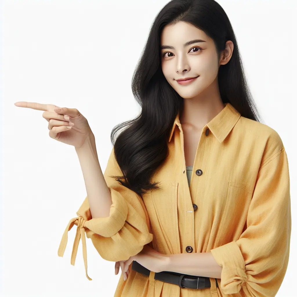 image of the lady who points hand to the left with white background